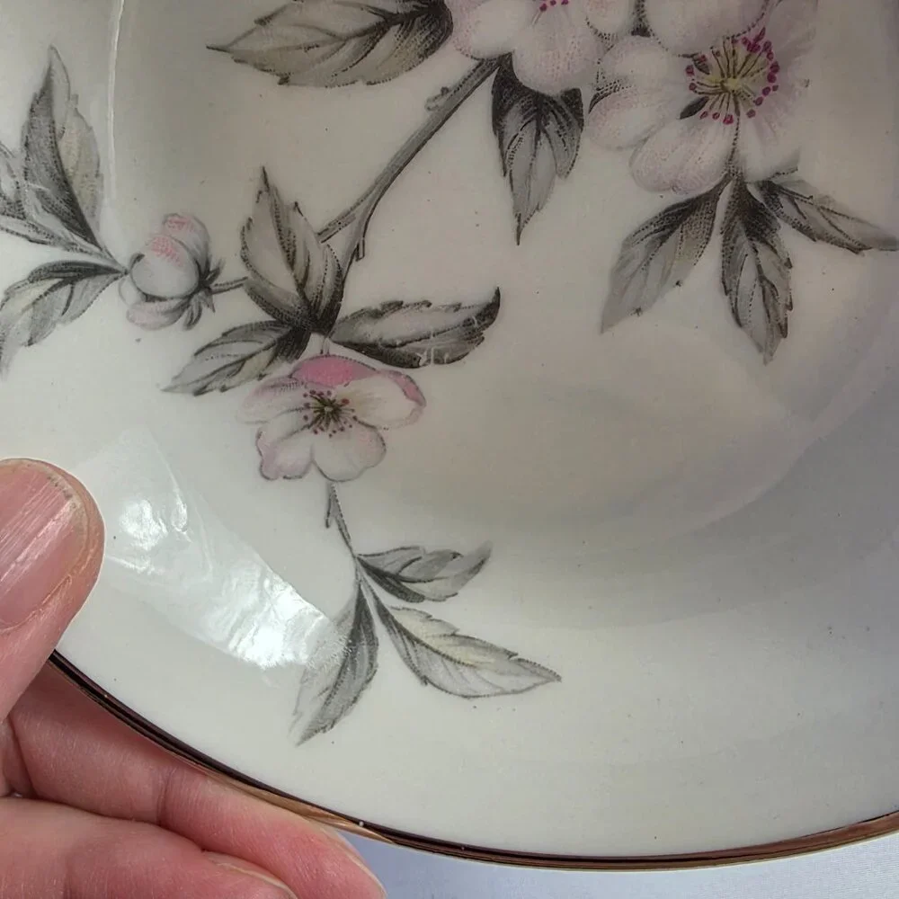 FOUR Manor House Spring Glory Fruit Bowls Pink & White Floral Gray Leaves